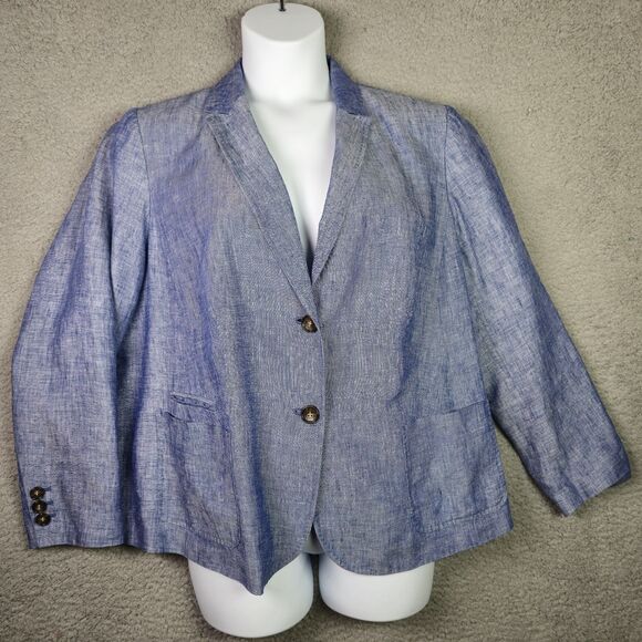 Talbots Blazer Jacket Women 22WP Chambray Blue 100% Linen Professional Career - Picture 9 of 16